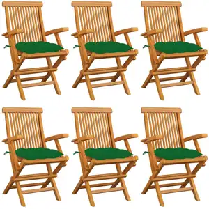 vidaXL Chaises de jardin avec coussins vert lot de 6 Bois teck massif