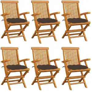 vidaXL Chaises de jardin avec coussins taupe lot de 6 Bois teck massif pas cher