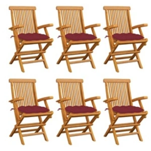 vidaXL Chaises de jardin avec coussins rouge bordeaux 6pcs Teck massif pas cher