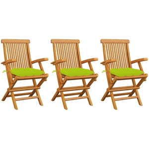 vidaXL Chaises de jardin avec coussins vert vif 3 pcs Bois de teck pas cher