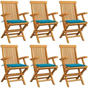 vidaXL Chaises de jardin lot de 6 avec coussins - Bois de teck massif pas cher