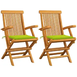 vidaXL Chaises de jardin avec coussins vert vif 2 pcs Bois de teck pas cher