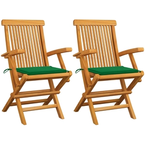 vidaXL Chaises de jardin avec coussins vert 6 pcs Bois de teck massif pas cher
