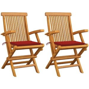 vidaXL Chaises de jardin avec coussins rouge 3 pcs Bois de teck massif pas cher