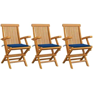 vidaXL Chaises de jardin avec coussins bleu royal 3 pcs Bois de teck pas cher