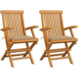 vidaXL Chaises de jardin et coussins beige lot de 2 Bois teck massif pas cher