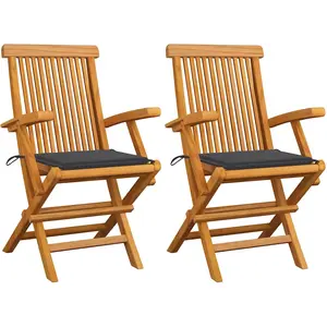 vidaXL Chaises de jardin avec coussins anthracite 2 pcs Bois de teck pas cher