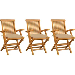 vidaXL Chaises de jardin avec coussins beige 3 pcs Bois de teck massif