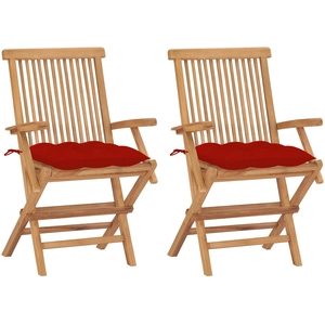 vidaXL Chaises de jardin avec coussins rouge lot de 3 Bois teck massif pas cher