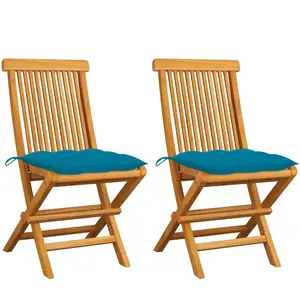 vidaXL Chaises de jardin 2 pcs avec coussins bleu clair Teck massif pas cher