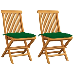 vidaXL Chaises de jardin avec coussins vert 2 pcs Bois de teck massif pas cher