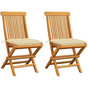 vidaXL Chaises de jardin 2 pcs avec coussins blanc crème Teck massif pas cher
