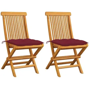 vidaXL Chaises de jardin avec coussins rouge bordeaux 2pcs Teck massif pas cher