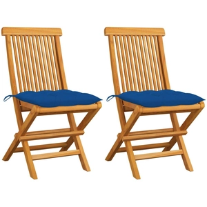 vidaXL Chaises de jardin avec coussins bleu 2 pcs Bois de teck massif pas cher