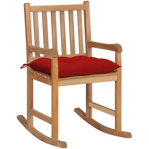 vidaXL Chaise à bascule avec coussin rouge Bois de teck solide pas cher