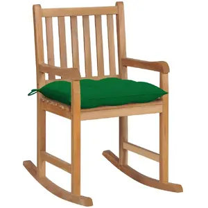 vidaXL Chaise à bascule avec coussin vert Bois de teck solide pas cher