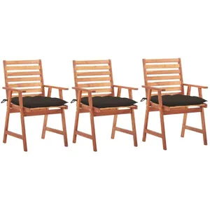 vidaXL Chaises à manger d'extérieur lot de 3 et coussins Acacia massif pas cher