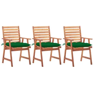 vidaXL Chaises à dîner d'extérieur 3 pcs avec coussins Acacia massif pas cher