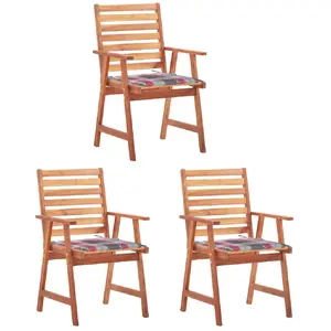 vidaXL Chaises à dîner d'extérieur 3 pcs avec coussins Acacia massif pas cher