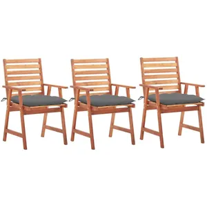 vidaXL Chaises à dîner d'extérieur 3 pcs avec coussins Acacia massif pas cher