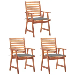 vidaXL Chaises à dîner d'extérieur 3 pcs avec coussins Acacia massif pas cher
