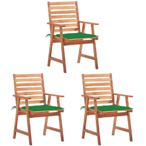 vidaXL Chaises à dîner d'extérieur 3 pcs avec coussins Acacia massif pas cher