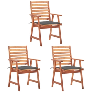 vidaXL Chaises à dîner d'extérieur 3 pcs avec coussins Acacia massif pas cher