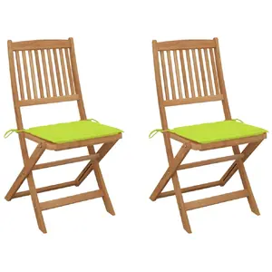 vidaXL Chaises pliables avec coussins - Acacia - Vert pas cher