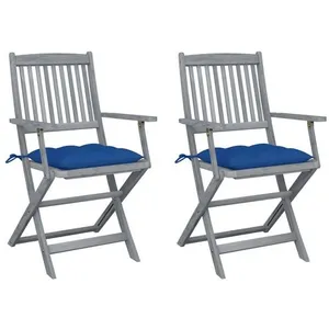 vidaXL Chaises pliables d'extérieur lot de 2 et coussins Bois d'acacia pas cher