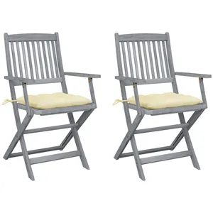 vidaXL Chaises pliables d'extérieur lot de 2 et coussins Bois d'acacia pas cher
