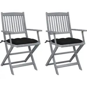vidaXL Chaises pliables d'extérieur lot de 2 et coussins Bois d'acacia pas cher