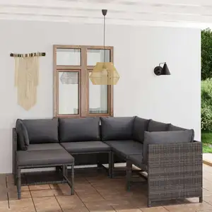 vidaXL Salon de jardin 6 pcs avec coussins Résine tressée Gris pas cher