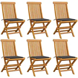 vidaXL Chaises de jardin avec coussins anthracite 6 pcs Bois de teck pas cher