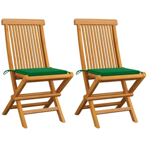 vidaXL Chaises de jardin avec coussins vert 6 pcs Bois de teck massif pas cher