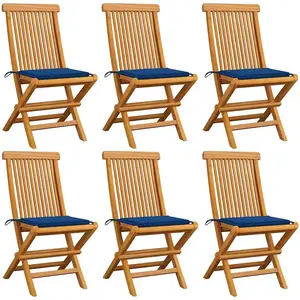 vidaXL Chaises de jardin avec coussins bleu royal 6 pcs Bois de teck pas cher