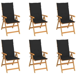 Comparateur de prix : vidaXL Chaises de jardin lot de 6 avec coussins noir Bois teck massif