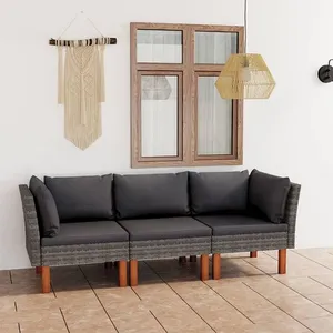 vidaXL Canapé de jardin à 3 places avec coussins Gris Résine tressée pas cher