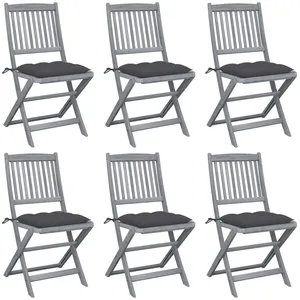 vidaXL Chaises pliables d'extérieur lot de 6 et coussins Bois d'acacia pas cher