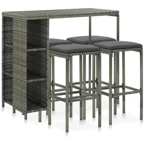 Comparateur de prix : vidaXL Meuble de bar de jardin 5 pcs et coussins Résine tressée Gris