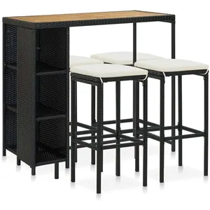 vidaXL Meuble de bar de jardin 5 pcs et coussins Résine tressée Noir pas cher