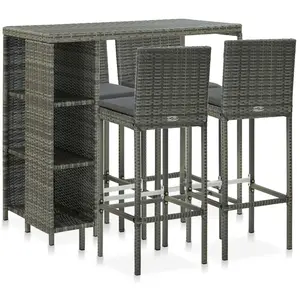 vidaXL Meuble de bar de jardin 5 pcs et coussins Résine tressée Gris pas cher