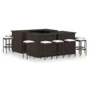 Comparateur de prix : vidaXL Meuble de bar de jardin 16pcs et coussins Résine tressée Marron