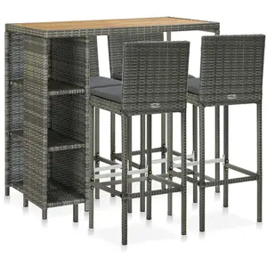 Comparateur de prix : vidaXL Meuble de bar de jardin 5 pcs et coussins Résine tressée Gris