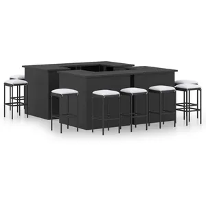 vidaXL Meuble de bar de jardin 16 pcs et coussins Résine tressée Noir