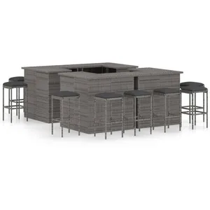 Comparateur de prix : vidaXL Meuble de bar de jardin 16 pcs et coussins Résine tressée Gris