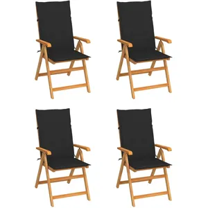 vidaXL Chaises de jardin 4 pcs avec coussins noir Bois de teck massif pas cher