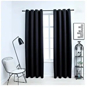 vidaXL Rideaux occultants avec anneaux 2 pièces Noir 137 x 213 cm Tiss... pas cher