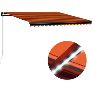 vidaXL Auvent manuel rétractable avec LED 450x300 cm Orange et marron pas cher