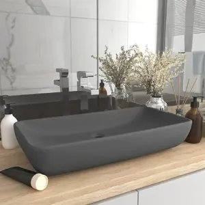 Comparateur de prix : vidaXL Lavabo de luxe rectangulaire Gris foncé mat 71x38 cm Céramique