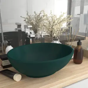 Comparateur de prix : vidaXL Lavabo ovale de luxe Vert foncé mat 40x33 cm Céramique